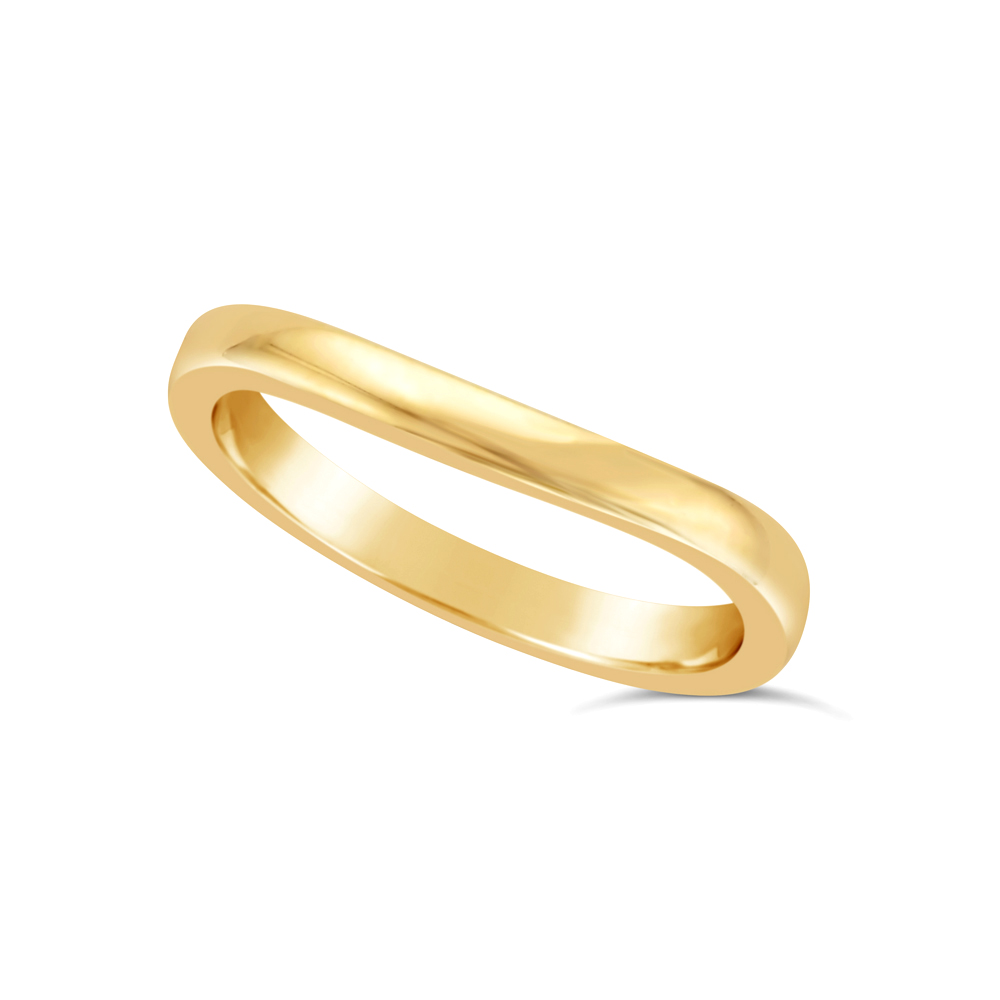 Ladies 9ct Yellow Gold Wedding Ring With A Curved Section To Fit Around